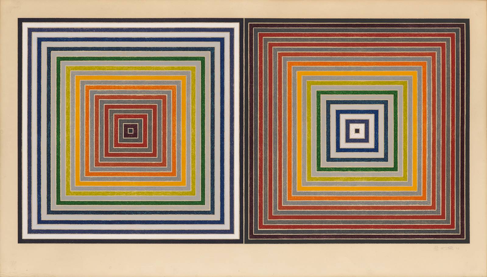 Frank Stella, Double Gray Scramble, 1973, screenprint on Arches 88 mould-made paper, 23.4 x 47 in, 59.4 x 119.5 cm, courtesy of Waddington Custot