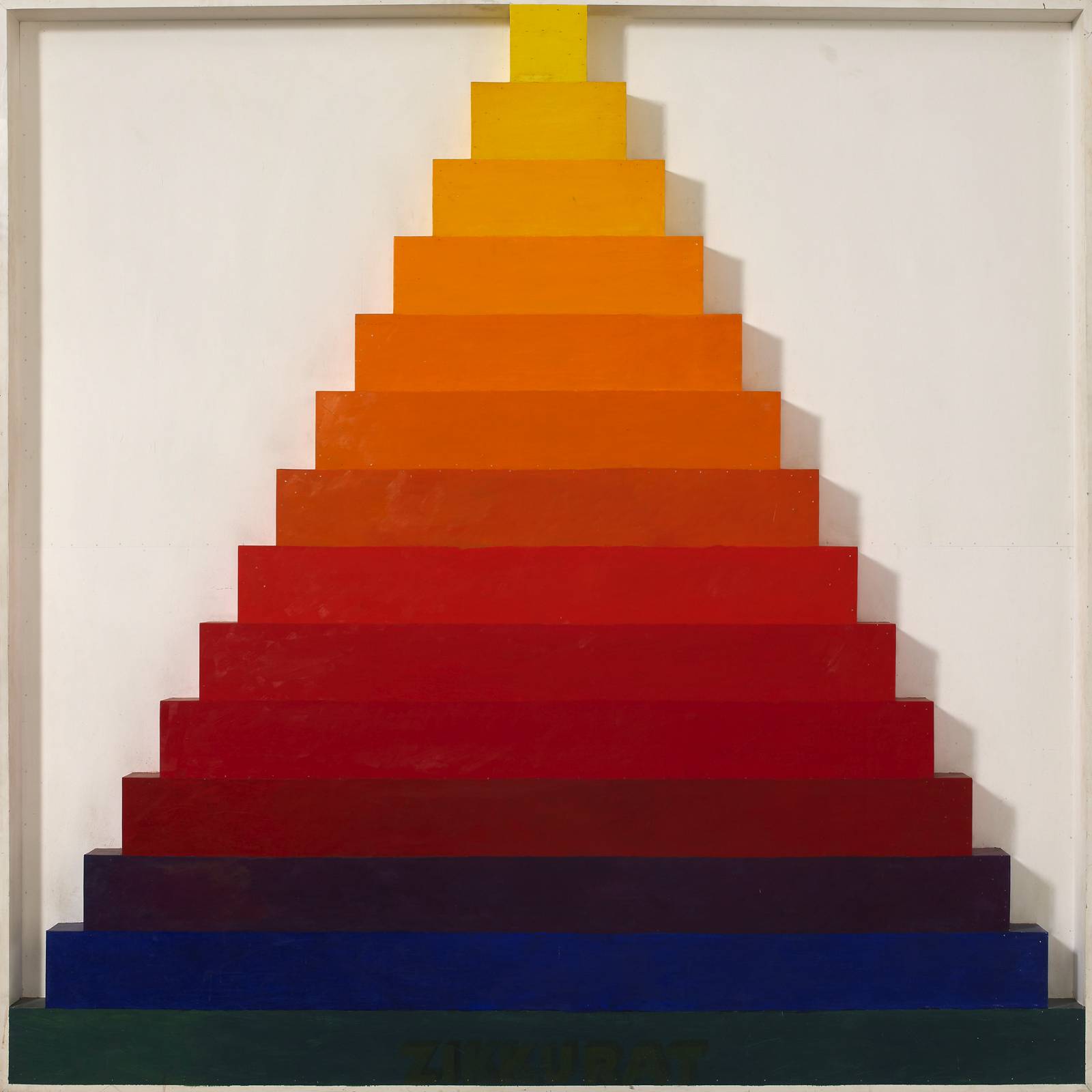 Joe Tilson, Zikkurat 1, Spectrum, 1967, oil and acrylic on board (relief), 85.5 x 85.5 in, 217 x 217 cm, courtesy of Waddington Custot