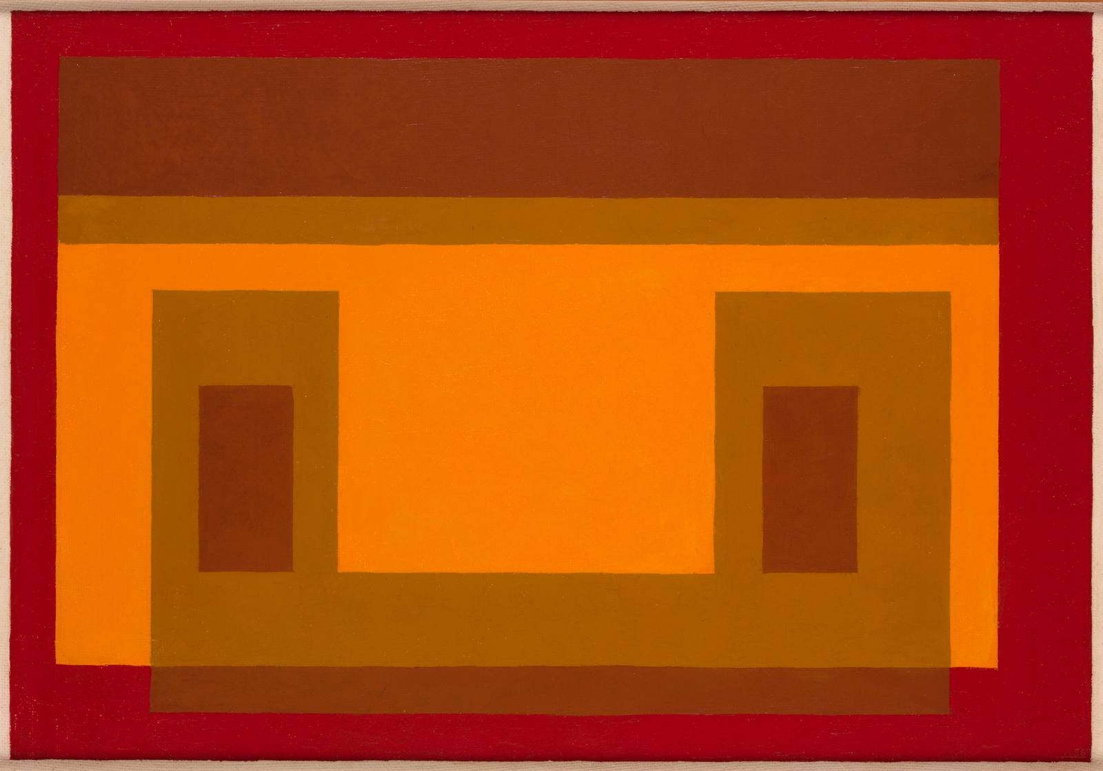 Josef Albers, Variant Adobe (JAAF 1976.1.1166), 1956, oil on masonite, 17.75 x 25.4 in, 45 x 64.5 cm, courtesy of Waddington Custot