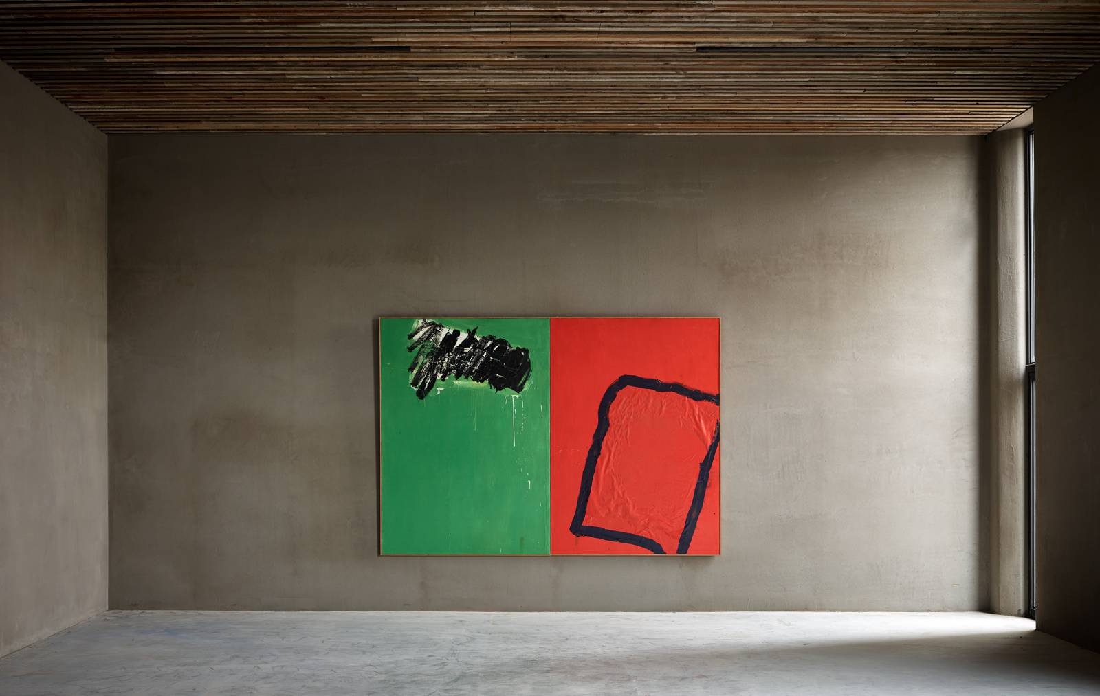 Saburo Murakami, Work, 1967. Synthetic-resin paint, paper on cotton and board, 213x305,5 cm